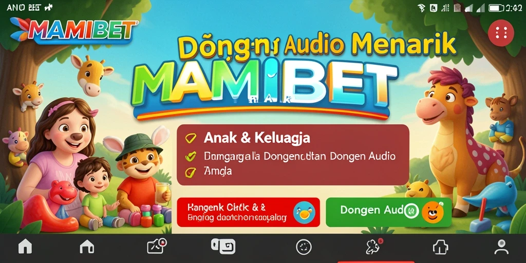 Antarmuka aplikasi MAMIBET yang ramah anak dengan berbagai pilihan dongeng.