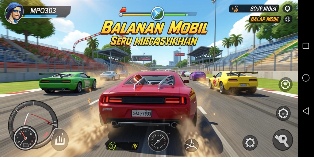 Screenshot menunjukkan antarmuka balap mobil dalam MPO303 yang menarik.