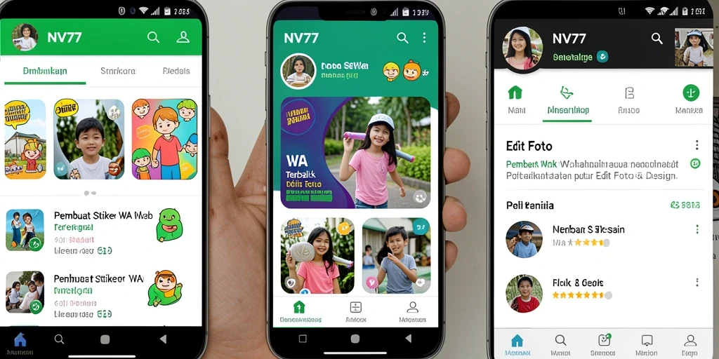 Antarmuka pengguna NV77 untuk membuat stiker WA yang kreatif.